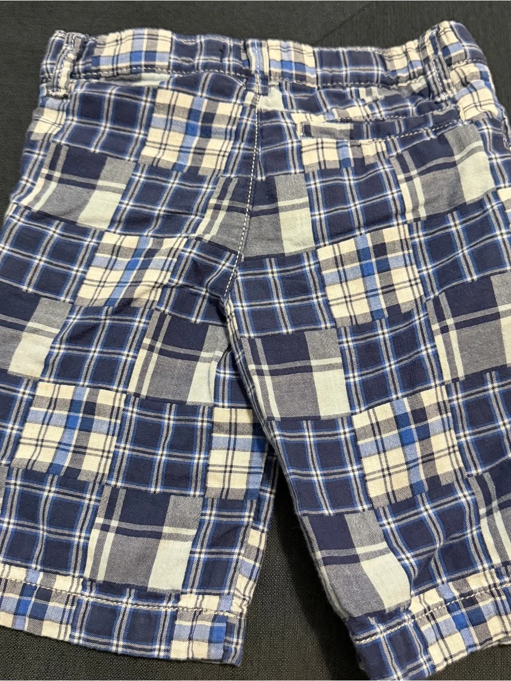 OshKosh Blue & White Plaid Pull-On Long Patchwork Shorts Sz 6 Boys